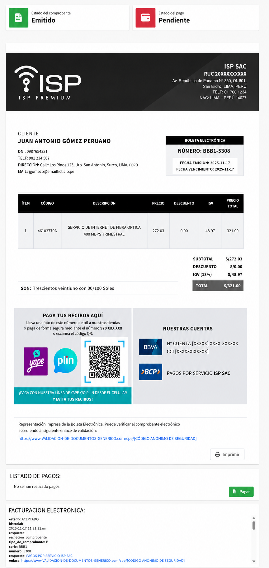 Detalle del Comprobante y Nubefact