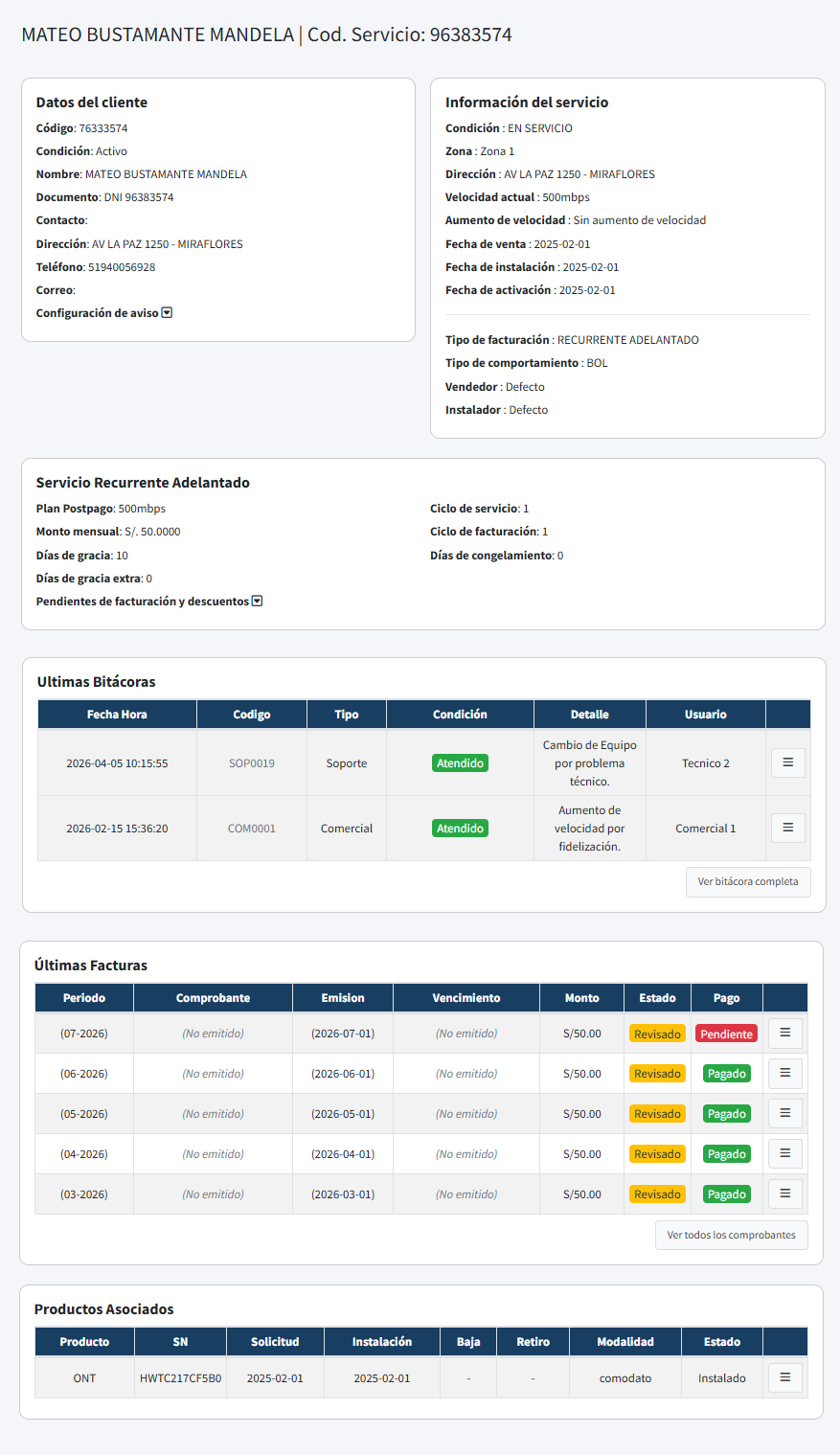 Gestión de Servicios - Ficha de Servicio